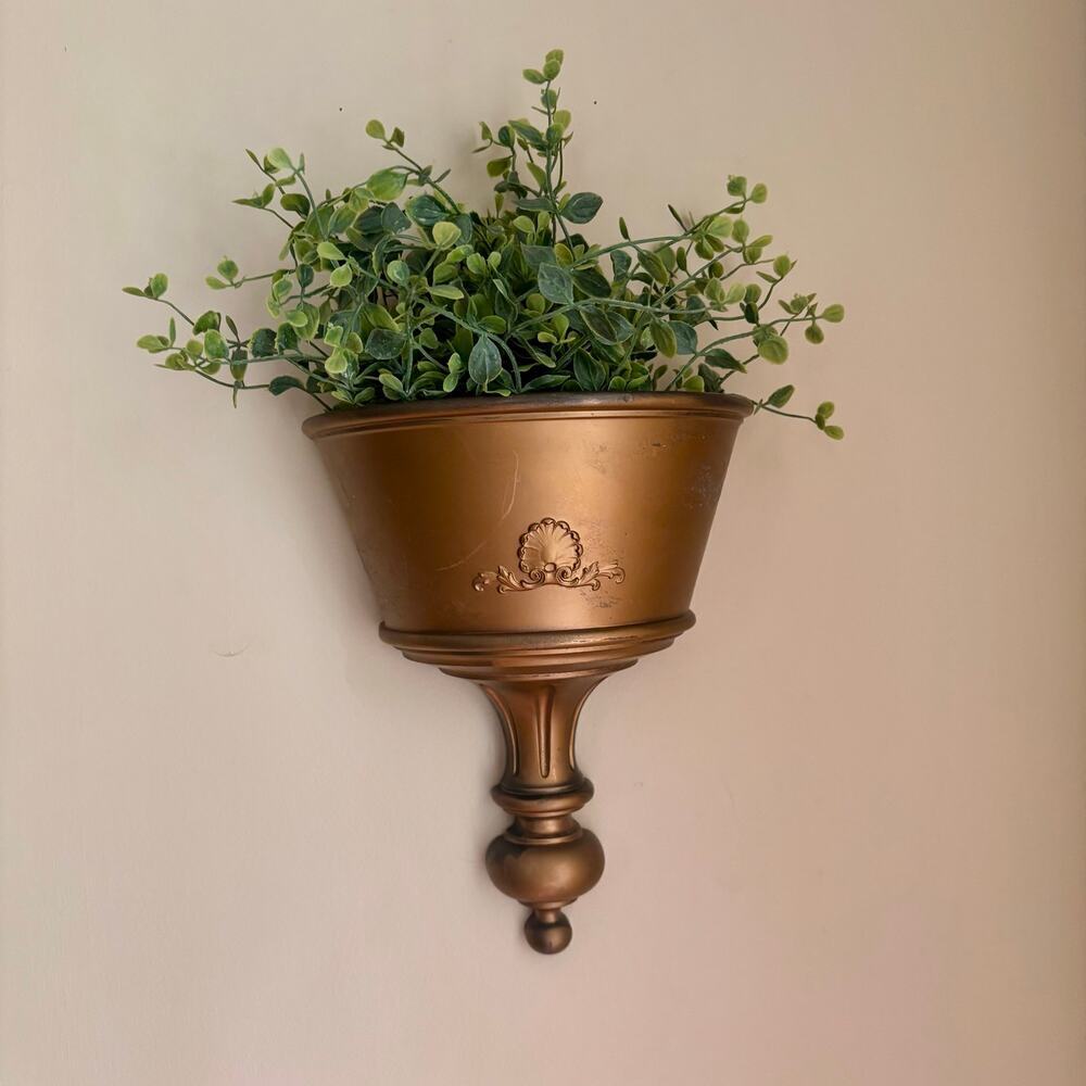 Vintage 1960s Gold Wall Pocket Urn Vase Hollywood Regency Baroque Decor